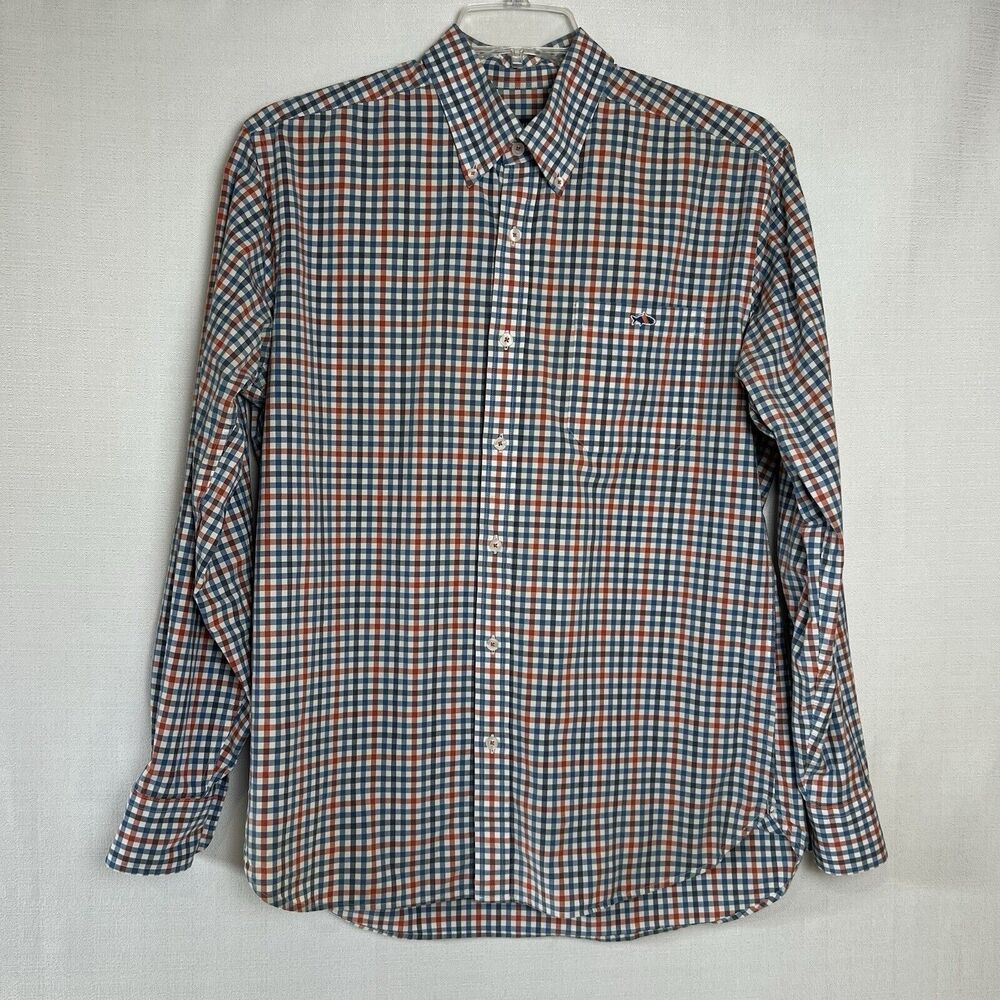 Fish Hippie Shirt Mens Large Orange/Blue Tailored Fit Office Casual Preppy Shirt